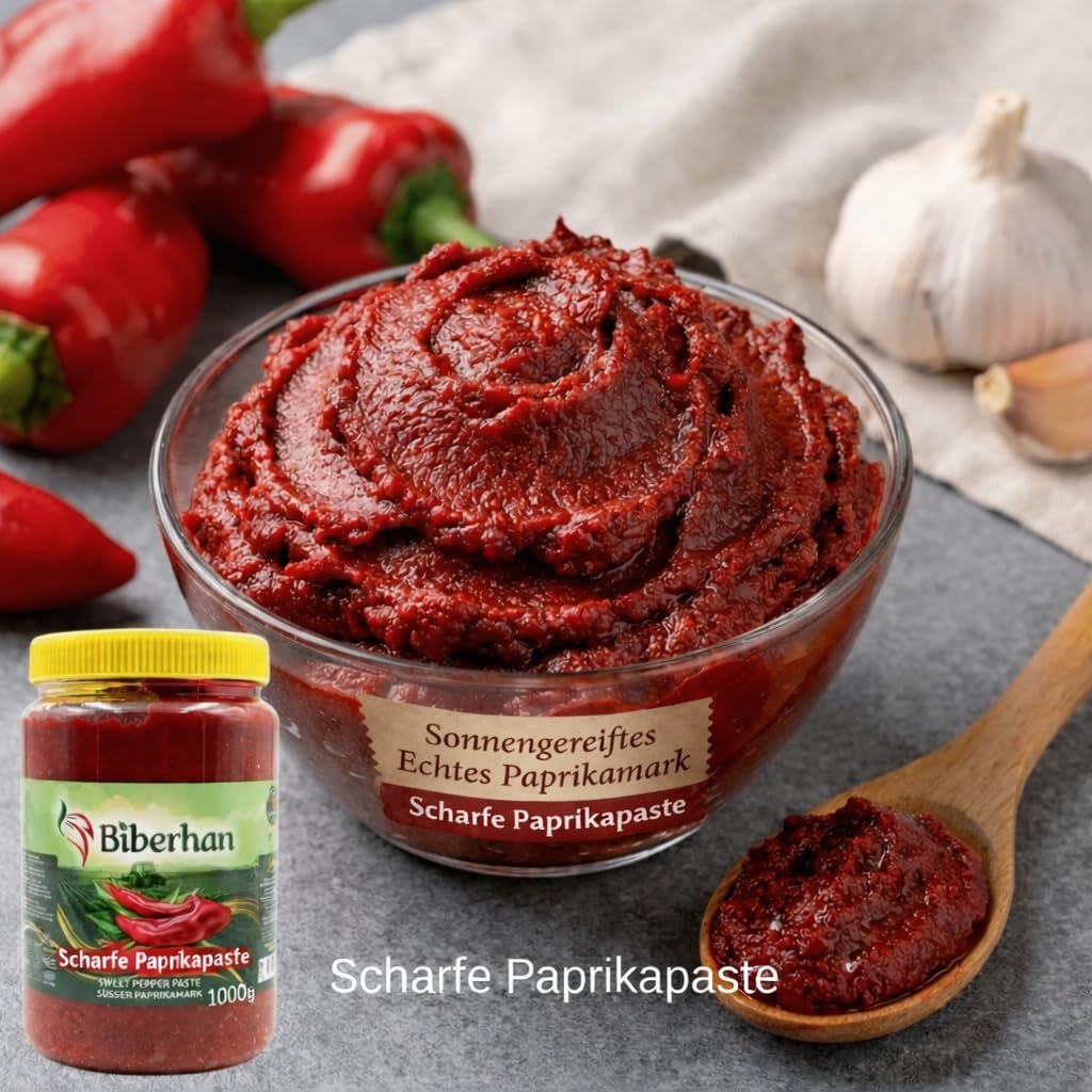 1000g Hot Pepper Paste – Intensely Flavored Sun-Ripened &amp; 100% Natural, No Additives – Aci biber salcasi, from the UNESCO Gastronomic City of Gaziantep, Red Pepper Paste 