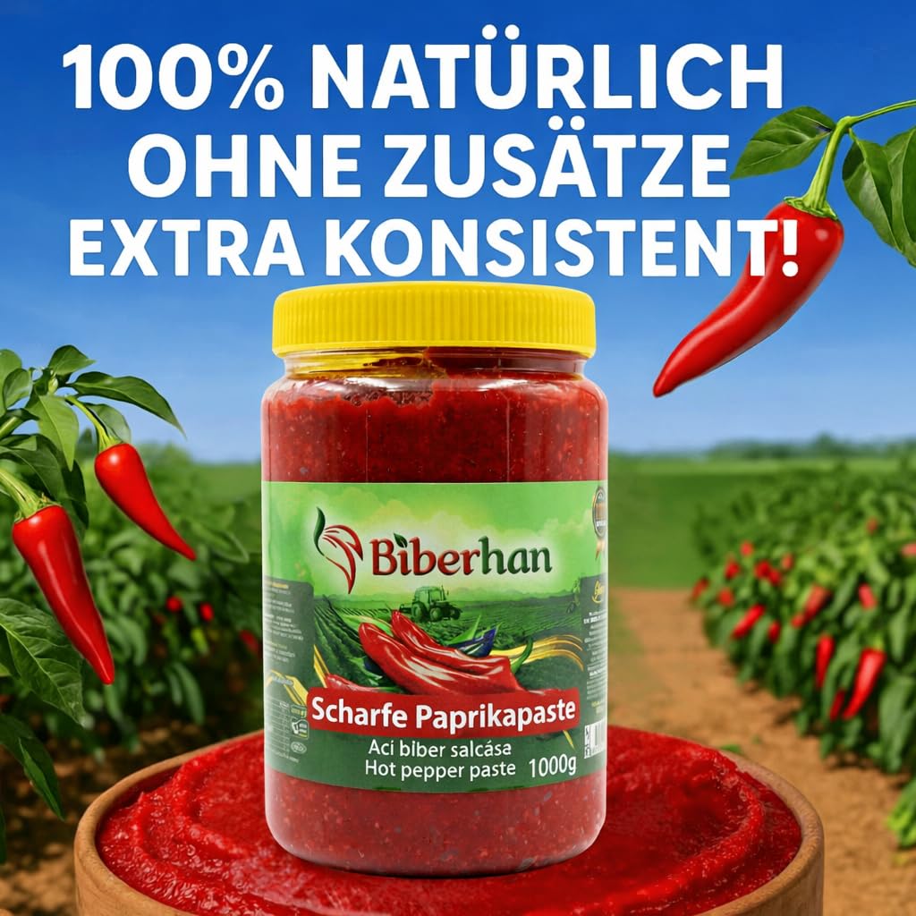 1000g Hot Pepper Paste – Intensely Flavored Sun-Ripened &amp; 100% Natural, No Additives – Aci biber salcasi, from the UNESCO Gastronomic City of Gaziantep, Red Pepper Paste 