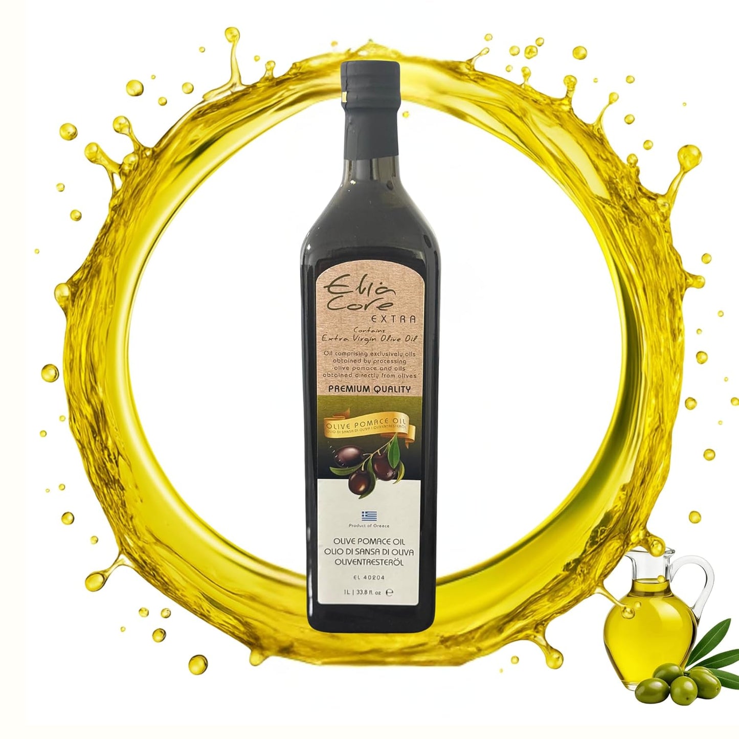 Elia Core 1 Liter 100% Griechisches Oliventresteröl - olive pomace oil, 100% aus Oliven hergestellt mit 10% nativem Olivenöl extra – perfekt zum Braten, Frittieren und Kochen