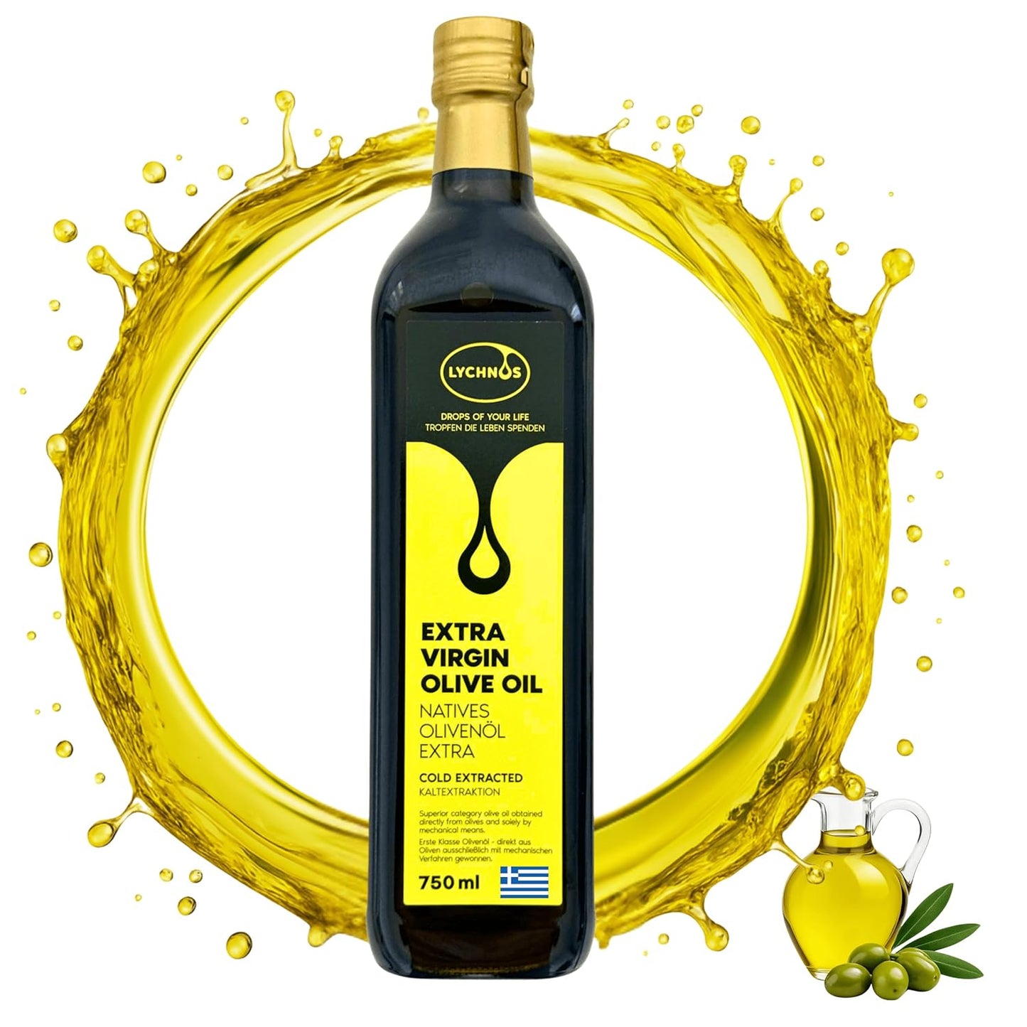 750 ML Premium Griechisches Natives Olivenöl Extra aus Kreta – Zertifiziert & Laborgeprüft –Traditionell & kaltgepresst direkt nach der Ernte, 100 % Natürlich – Sichere Verpackung (750 Milliliter)