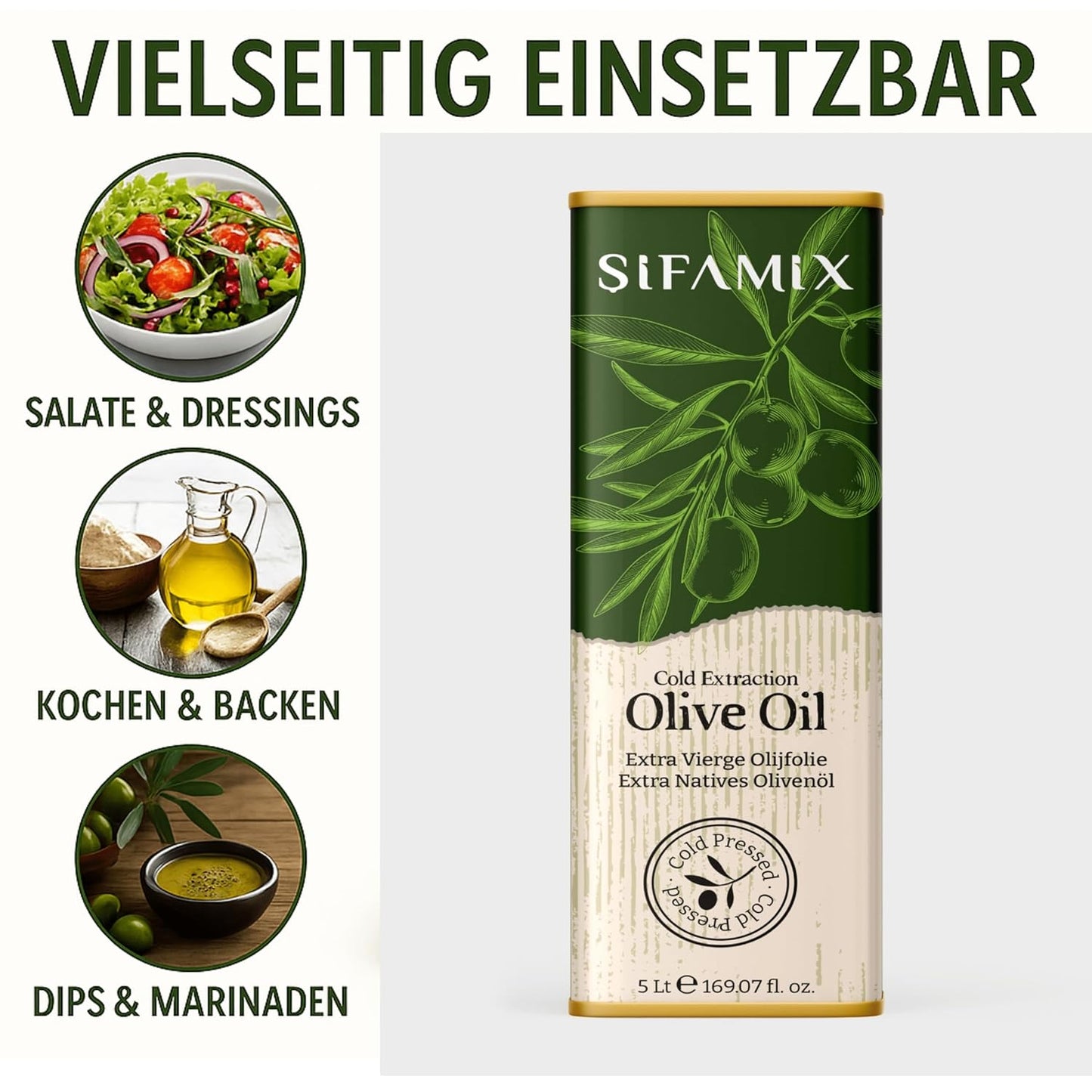 5 L Sifamix Griechisches Natives Olivenöl Extra aus Kreta – Traditionell von Hand geerntet & kaltgepresst direkt nach der Ernte – 100 % Natürlich – In Metallkanister mit Ausgießer im Vintage-Stil