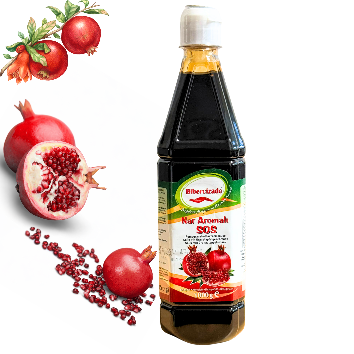 XXL Aile Boyu Nar Şurubu 1000g – Nar Sosu, Vegan | Geleneksel Yöntemlerle Üretilmiş – Salatalar, Marinatlar, İçecekler, Tatlılar ve Soslar İçin Mükemmel - Nar Eksisi (1000g Nar Sosu) 