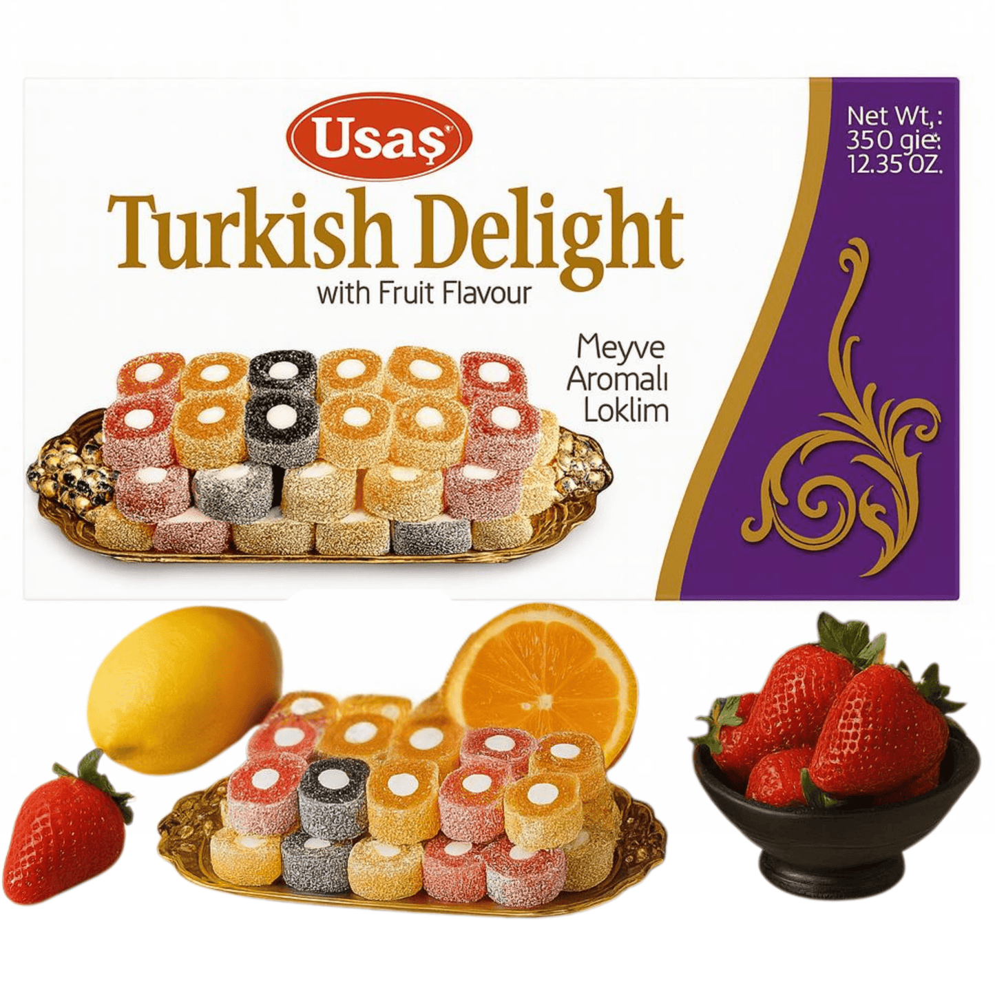 Premium Quality Turkish Delight, Fruit Mix Lokum – 350g – Without Palm Oil &amp; Glucose Syrup – Turkish Sweets, Traditional Sweet from Turkey (1 piece, Fruit Mix Delight) 