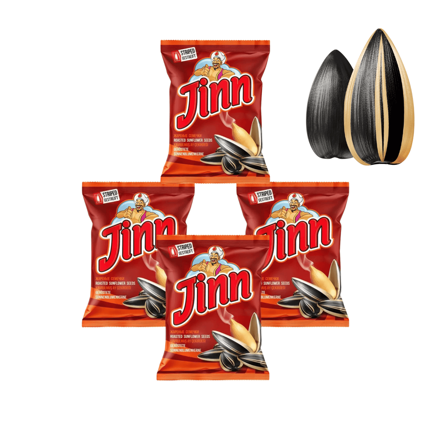 Jinn Geröstete Sonnenblumenkerne mit Schale | Perfekt für Snacks und Pausen | Ohne Zusatzstoffe, Natürlich | 100% Frisch und Knusprig (4 Stück, Ungesalzen)