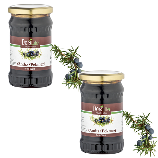 Doralife, 2 × 380 g 100% Reines Wacholderbeeren Extrakt-Andiz Pekmez, Sirup 380g – 100% Naturrein, Kaltgepresst, Zuckerfrei, Ohne Zusatzstoffe, Traditionell Hergestellt (2er Wacholderextrakt)