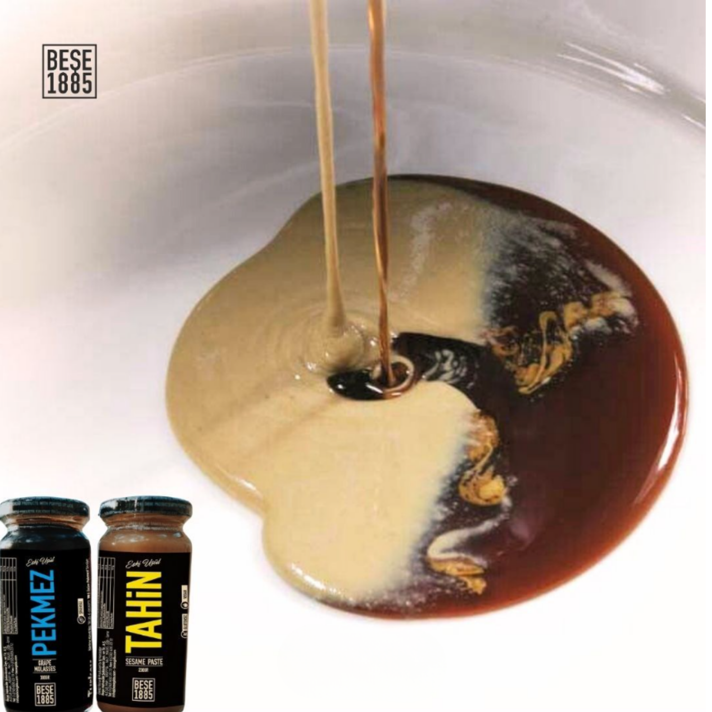 BESE 1885-Tahin & Üzüm Pekmezi Set – 500 g Tahin + 650 g Traubenextrakt – 2 Separate Produkte – 100 % Naturrein, Ohne Zuckerzusatz, Ohne Zusatzstoffe, Traditionell Hergestellt