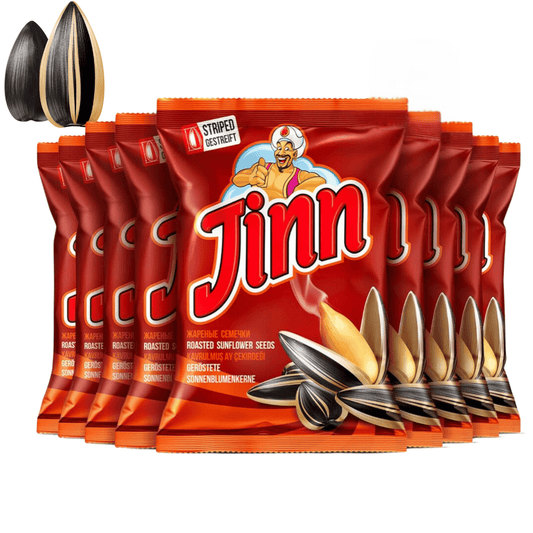Jinn Geröstete Sonnenblumenkerne mit Schale, 10 x 250g | Perfekt für Snacks und Pausen | Ohne Zusatzstoffe, Natürlich | 100% Frisch und Knusprig (10 Stück, Ungesalzen)