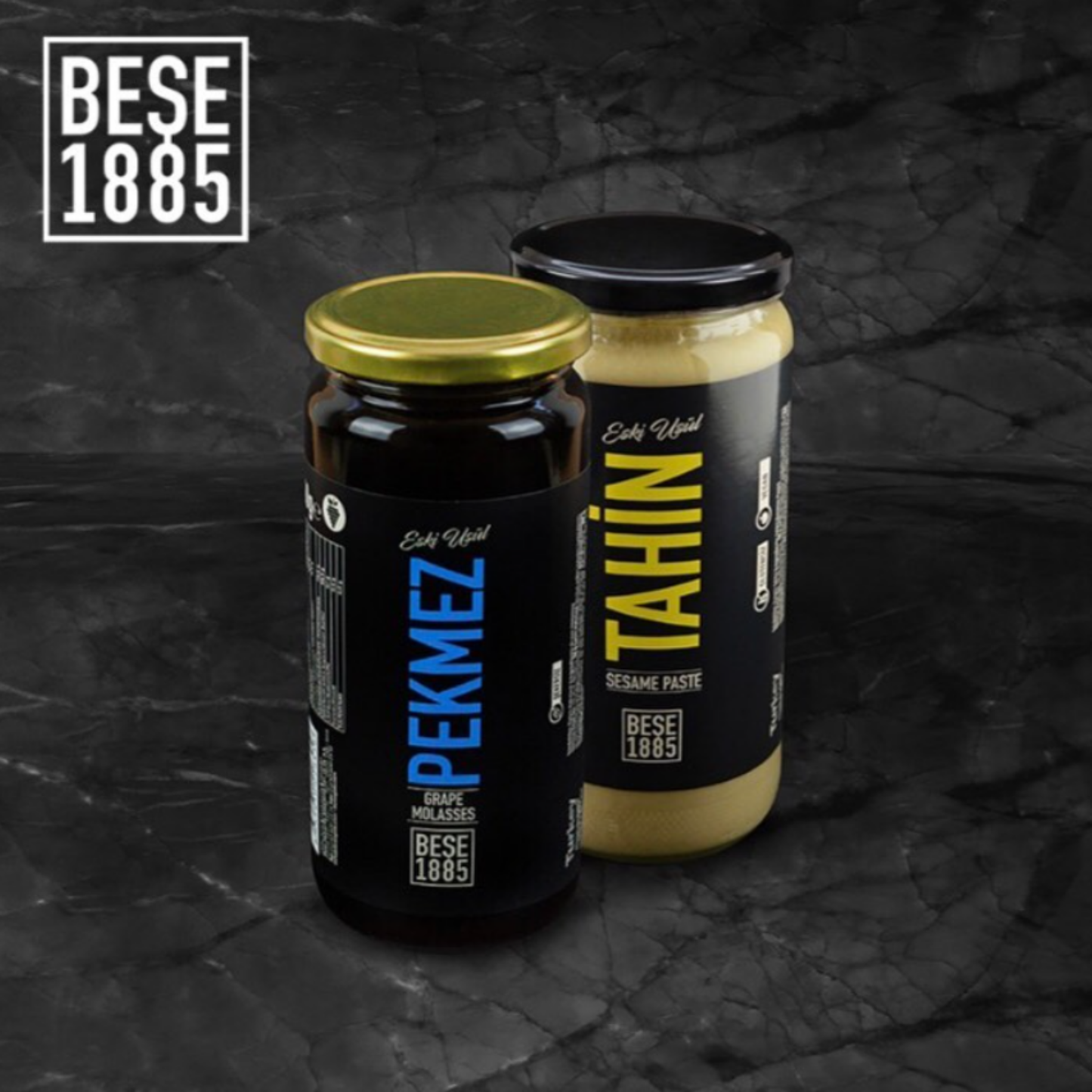 BESE 1885-Tahin & Üzüm Pekmezi Set – 500 g Tahin + 650 g Traubenextrakt – 2 Separate Produkte – 100 % Naturrein, Ohne Zuckerzusatz, Ohne Zusatzstoffe, Traditionell Hergestellt