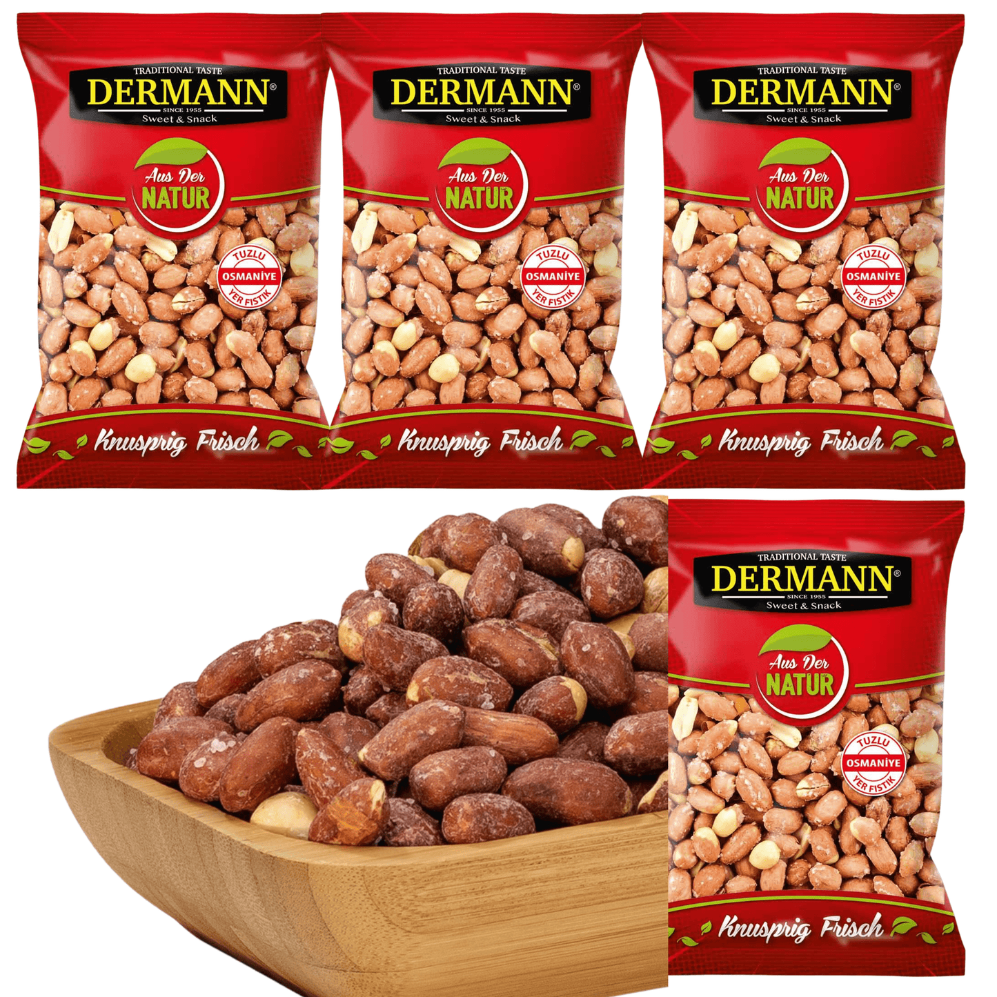 2 Stück × 200 g Erdnüsse mit Schale und Salz, geröstet & gesalzen – Knuspriger Snack für Filmabend & Freunde, Zwischendurch, Party & Büro, Familienfeiern