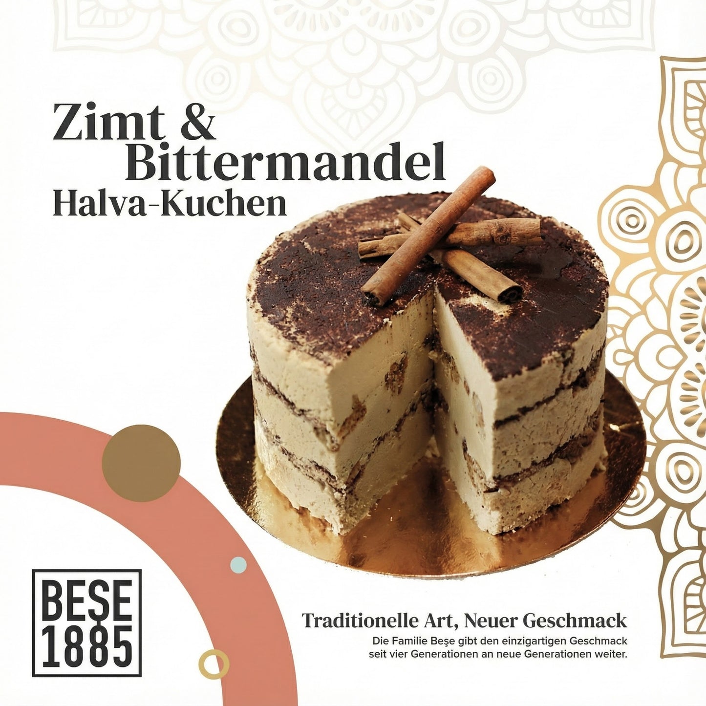 Delicious halva from Turkey, 450g – Special cake-shaped halva, tahini halva – 52% sesame paste – Gluten-free – No glucose syrup, palm oil &amp; artificial sweeteners – Halva (cinnamon &amp; bitter almond) 