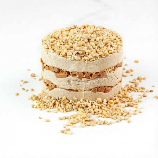 Köstliche Halva aus der Türkei 450 g – Spezielle Helva in Tortenform, Tahini-Helva – 52% Sesampaste – Glutenfrei – Ohne Glukosesirup, Palmöl & künstliche Süßstoffe – Halwa (Karamell & Haselnuss)