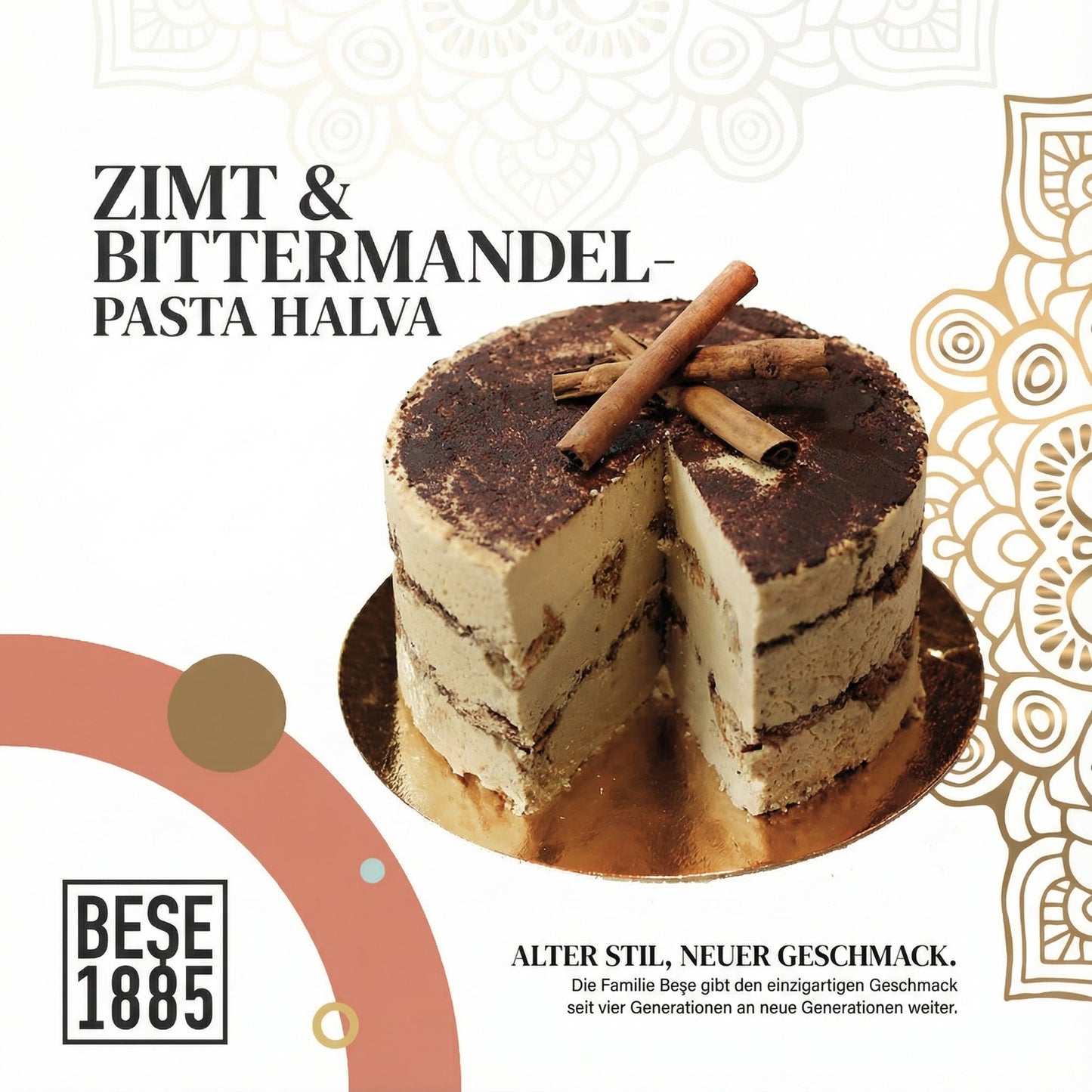 Delicious halva from Turkey, 450g – Special cake-shaped halva, tahini halva – 52% sesame paste – Gluten-free – No glucose syrup, palm oil &amp; artificial sweeteners – Halva (cinnamon &amp; bitter almond) 
