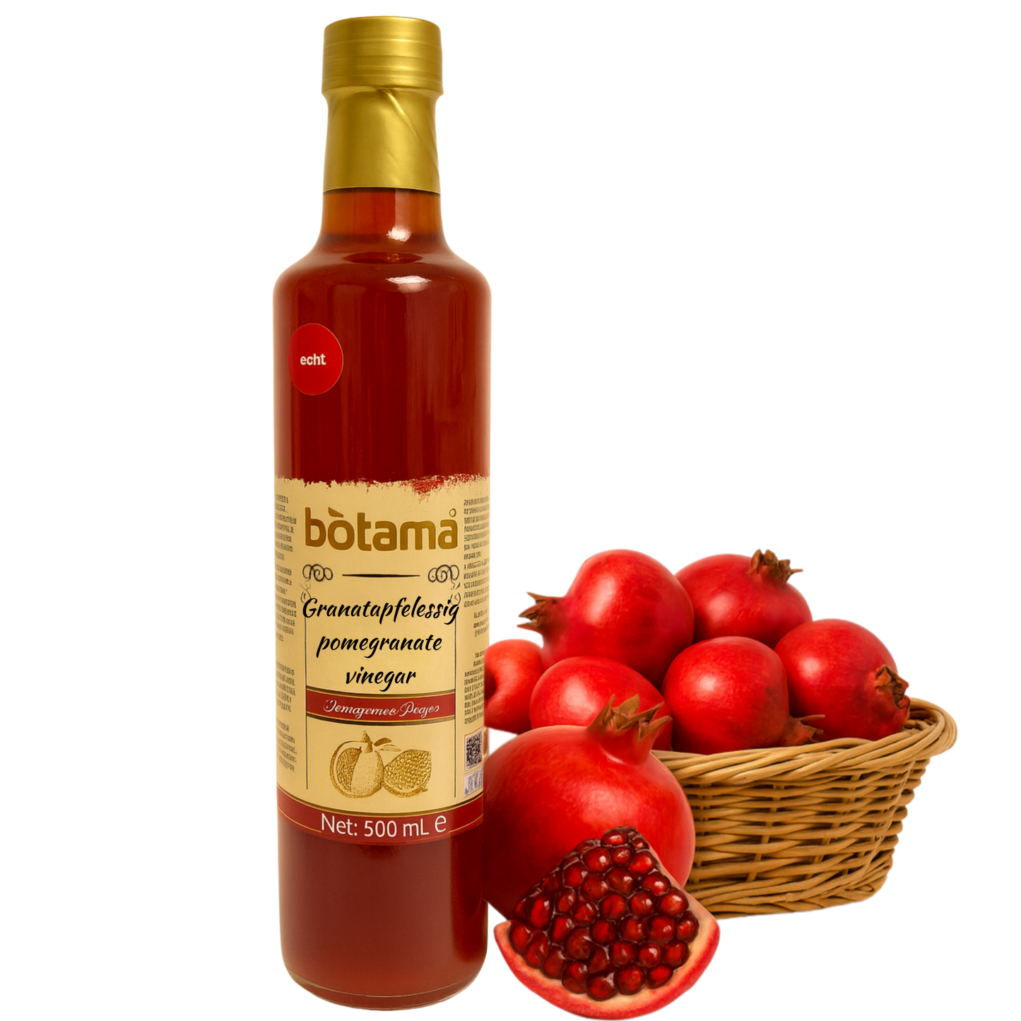 Premium Qualität Granatapfelessig 500ml – Mit 20% echtem Granatapfel verfeinert – kombiniert mit 100% naturreinem Essig – ohne Zusätze – natürliche Fermentation (500 Ml, Granatapfelessig)