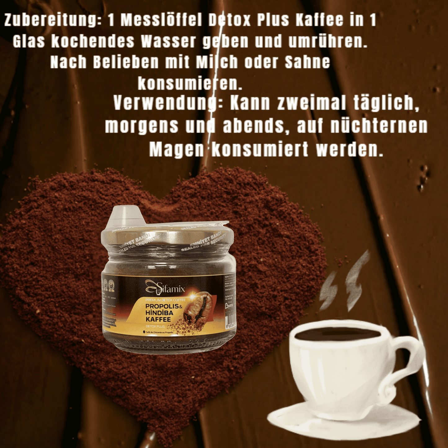 Premium Şifamix Zichorien, Propolis & löslicher Arabica Instant Kaffee zum Gewichtsmanagement | Unterstützt die Gewichtskontrolle und 100% Natürlich | Fit & Vital, Sanfter Genuss für Körper