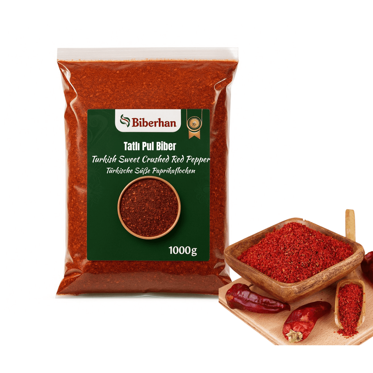 1000g Premium Sweet Red Pepper Flakes/Turkish Tatlı Kırmızı Pul Biber, specially produced in the UNESCO culinary city of Gaziantep – 100% Natural, No Additives &amp; Full of Flavor 