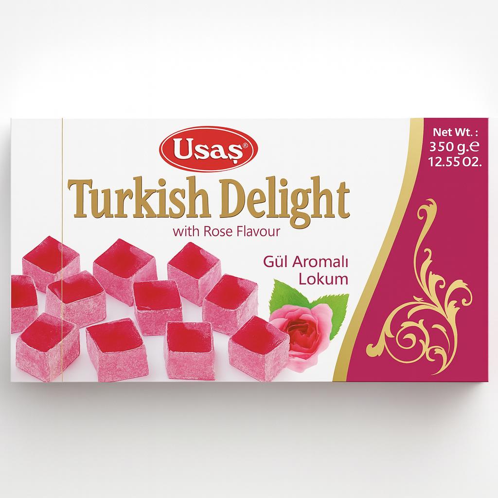 Premium Quality Turkish Delight, Lokum with Rose Flavor – 350g – Without Palm Oil &amp; Glucose Syrup – Turkish Sweets, Traditional Sweet from Turkey (1 piece, Rose Delight) 