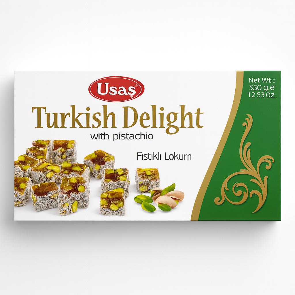 Üstün Kalitede Türk Lokumu, Antep Fıstıklı Lokum – 350g – Palm Yağı ve Glikoz Şurubu İçermez – Türk Tatlıları, Türkiye'den Geleneksel Tatlı (1 adet, Antep Fıstıklı Lokum) 