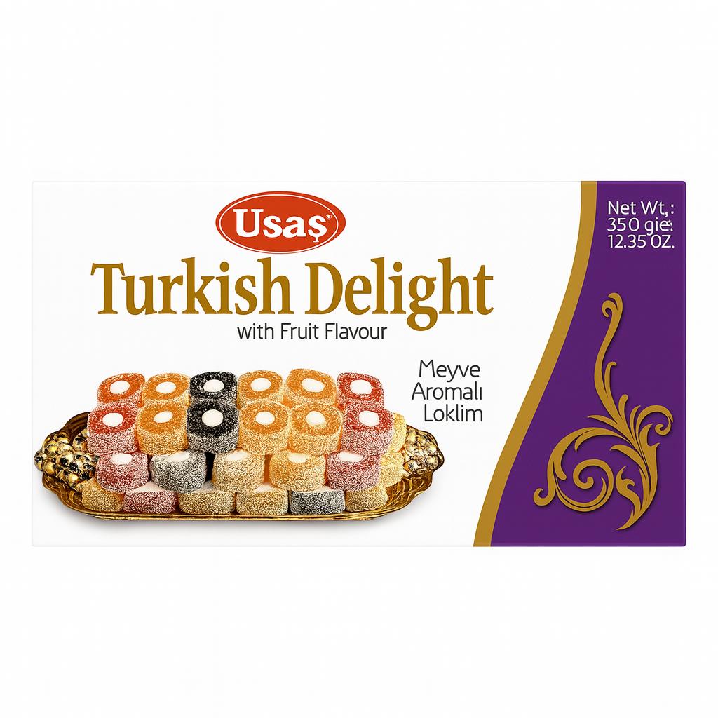 Premium Quality Turkish Delight, Fruit Mix Lokum – 350g – Without Palm Oil &amp; Glucose Syrup – Turkish Sweets, Traditional Sweet from Turkey (1 piece, Fruit Mix Delight) 