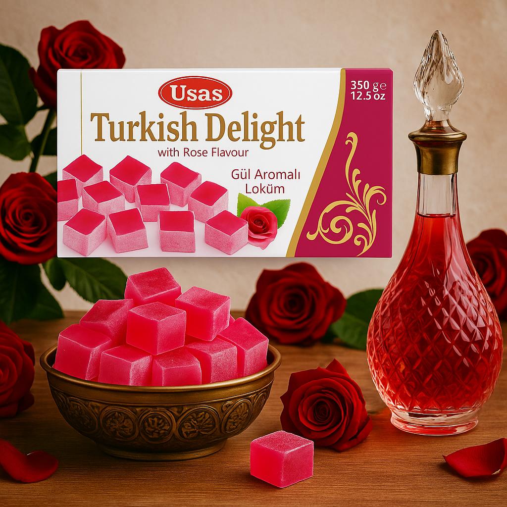 Premium Quality Turkish Delight, Lokum with Rose Flavor – 350g – Without Palm Oil &amp; Glucose Syrup – Turkish Sweets, Traditional Sweet from Turkey (1 piece, Rose Delight) 
