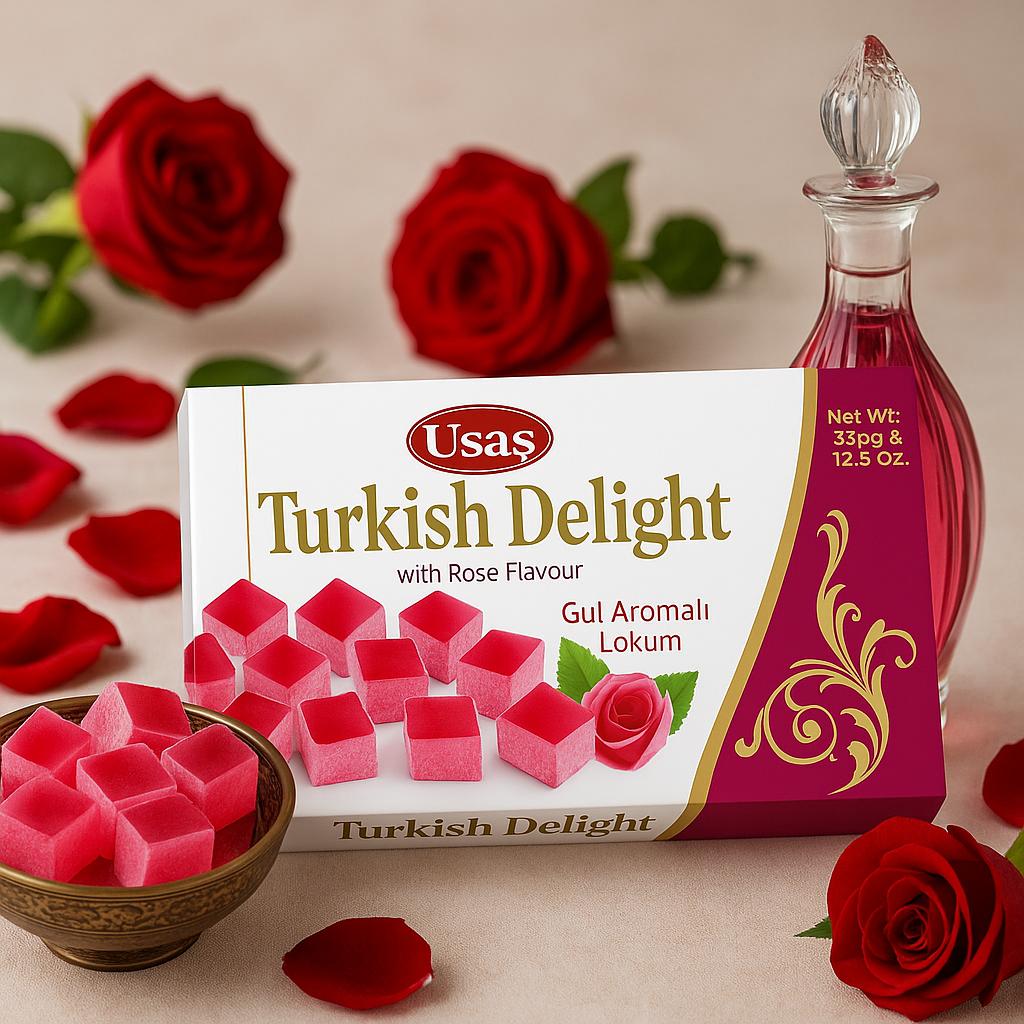 Premium Quality Turkish Delight, Lokum with Rose Flavor – 350g – Without Palm Oil &amp; Glucose Syrup – Turkish Sweets, Traditional Sweet from Turkey (1 piece, Rose Delight) 