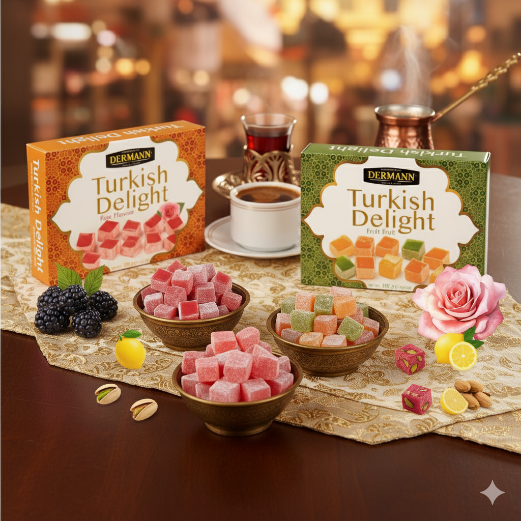 Üstün Kalitede Türk Lokumu - Nar Aromalı ve Kuruyemişli (%2 Fındık, %2 Yer Fıstığı, %2 Badem, %2 Antep Fıstığı) - 100g - Palm Yağı ve Glikoz Şurubu İçermez - Türk Tatlıları 