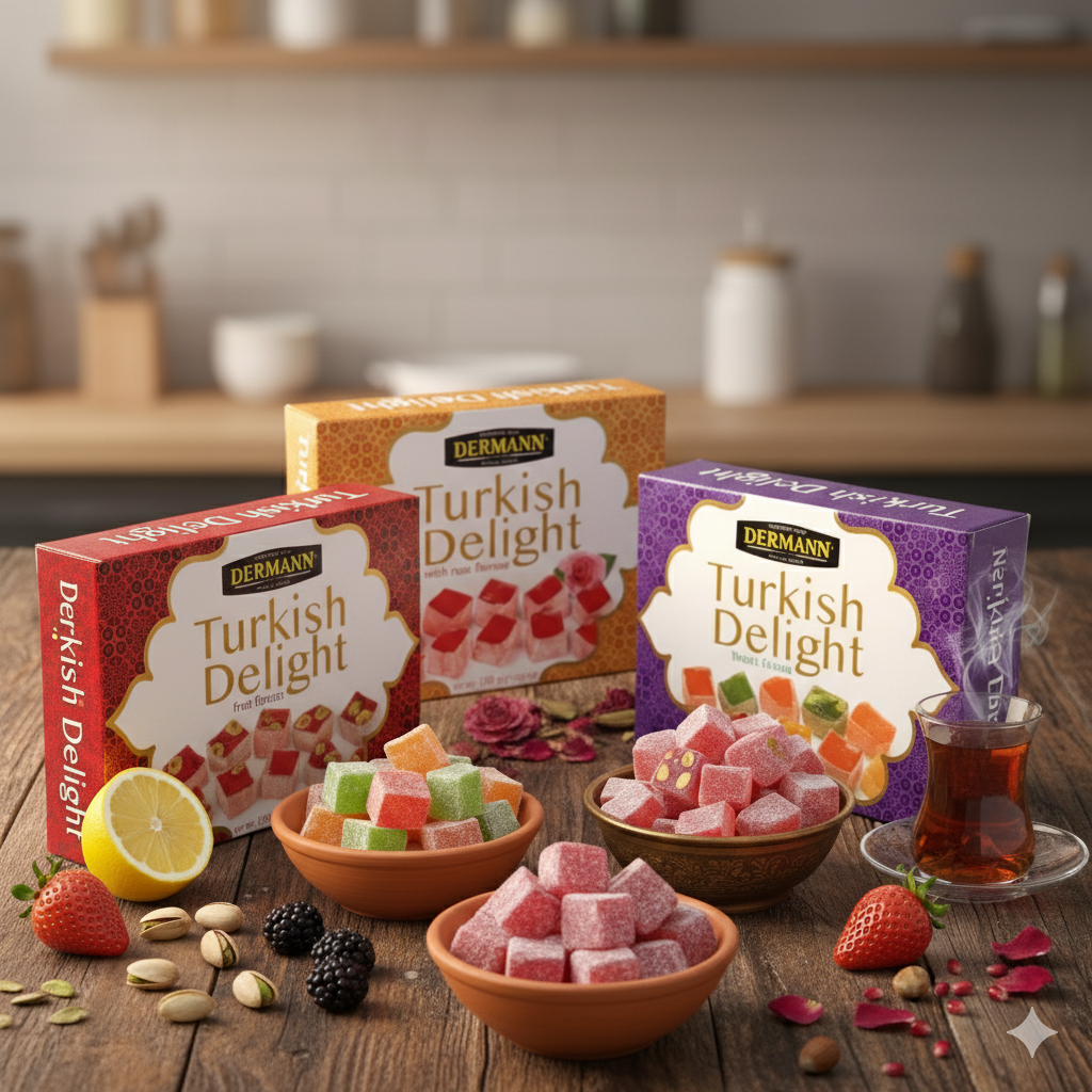 Premium Quality Turkish Delight - Lokum - Fruit Mix (Strawberry, Lemon, Banana, Orange) - 100g - Without Palm Oil &amp; Glucose Syrup - Turkish Sweets, Fruity Candy from Turkey 