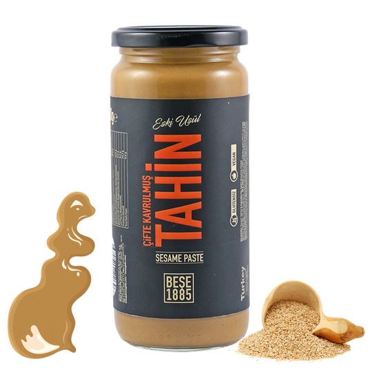 Traditionelle türkische Tahin-Sesampaste im Glas – Tahini Einfach oder Doppelt Geröstet – Reine Zutaten Ohne Zusatzstoffe – Herstellung nach überlieferten Methoden seit 1885 (230 g, Doppelt geröstet)