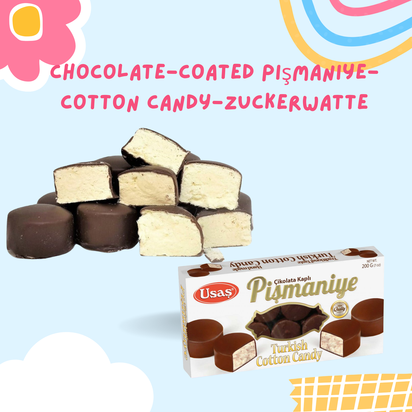 200g Premium Pismaniye Çikolatalı Kaplı Türk Pamuk Şekeri – Çikolatalı Pamuk Şeker | Helal Tatlılar ve Hediye Fikri | Türk Tatlıları (Çikolatalı Pamuk Şeker 200g) 