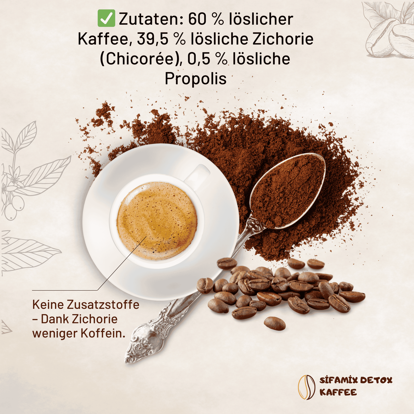 Premium Şifamix Zichorien, Propolis & löslicher Arabica Instant Kaffee zum Gewichtsmanagement | Unterstützt die Gewichtskontrolle und 100% Natürlich | Fit & Vital, Sanfter Genuss für Körper