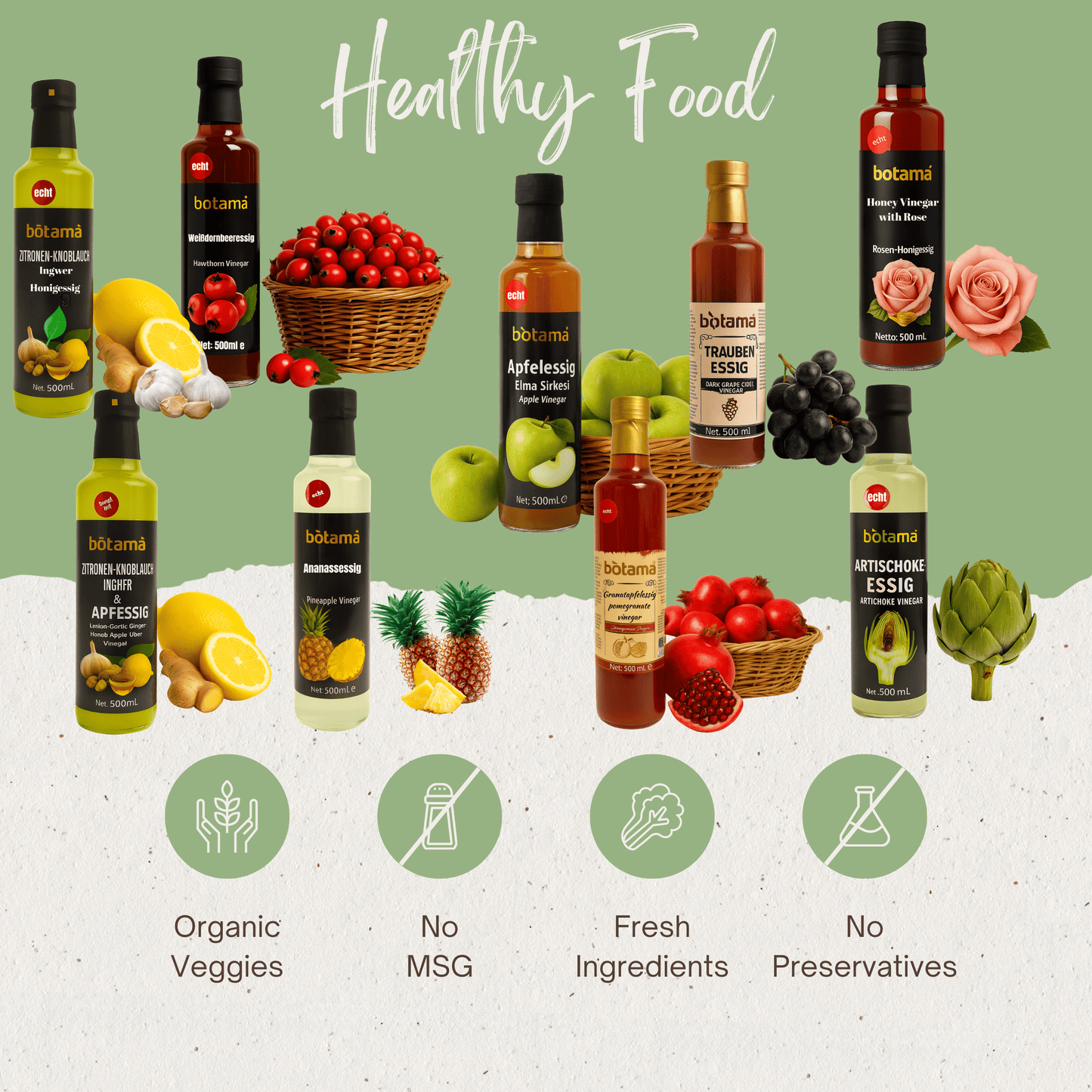 Premium Qualität Artischockenessig 500ml – Mit 20% echter Artischocke – kombiniert mit 100% naturreinem Essig – ohne jegliche Zusätze – natürliche Fermentation (500 Ml, Artischockenessig)