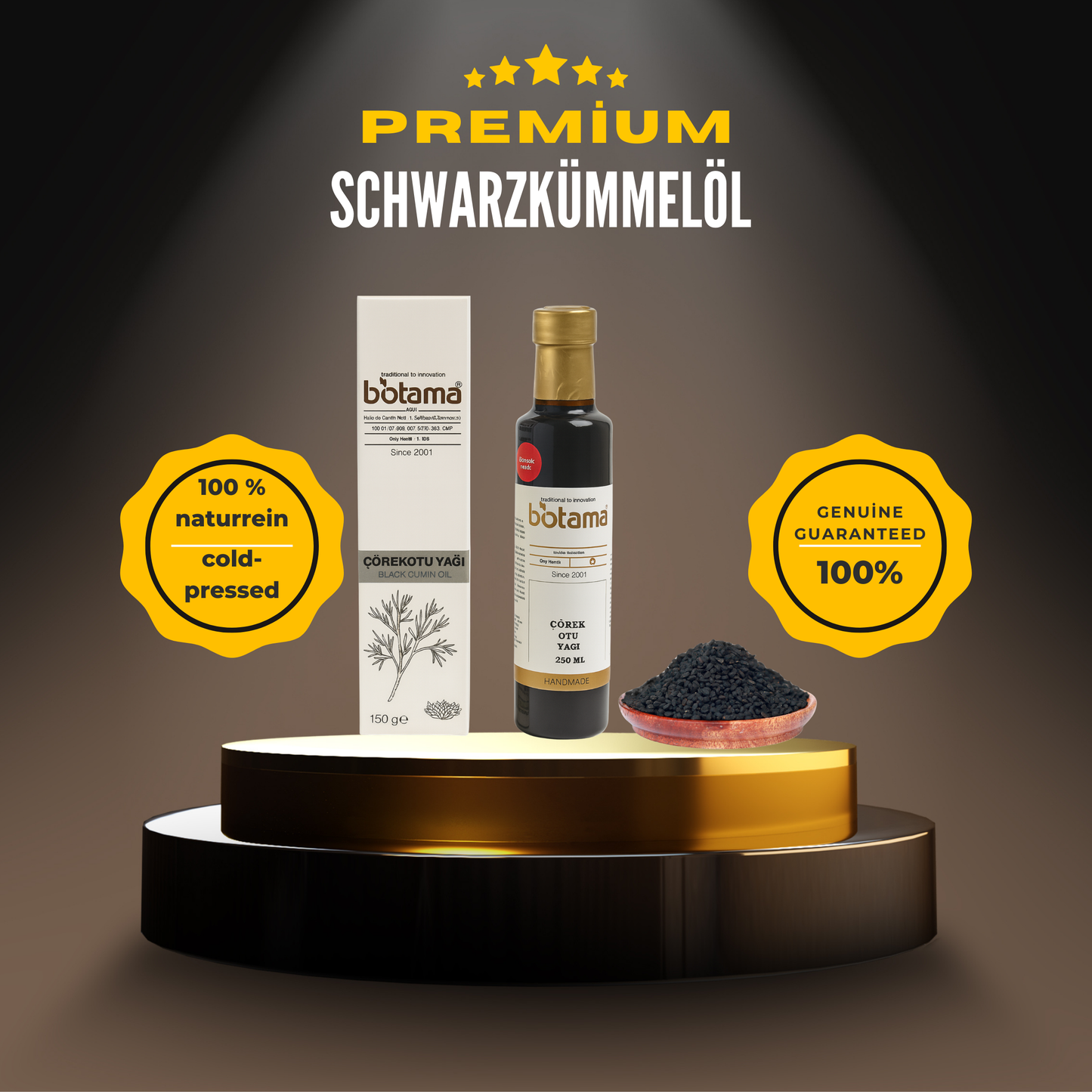 Premium quality black cumin seed oil 250 ml, 100% pure, without additives &amp; cold-pressed in a light-protected glass bottle, 99% genuine black cumin seed oil for cooking, skin &amp; hair care