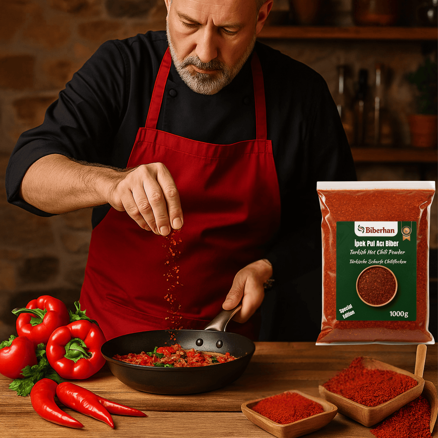 1000g Limited Edition – 100% Pure Seedless Chili Peppers, Premium Hot Red Pepper Flakes/Turkish İpek Acı Pul Biber, from the UNESCO Gastronomic City of Gaziantep, 100% Natural 