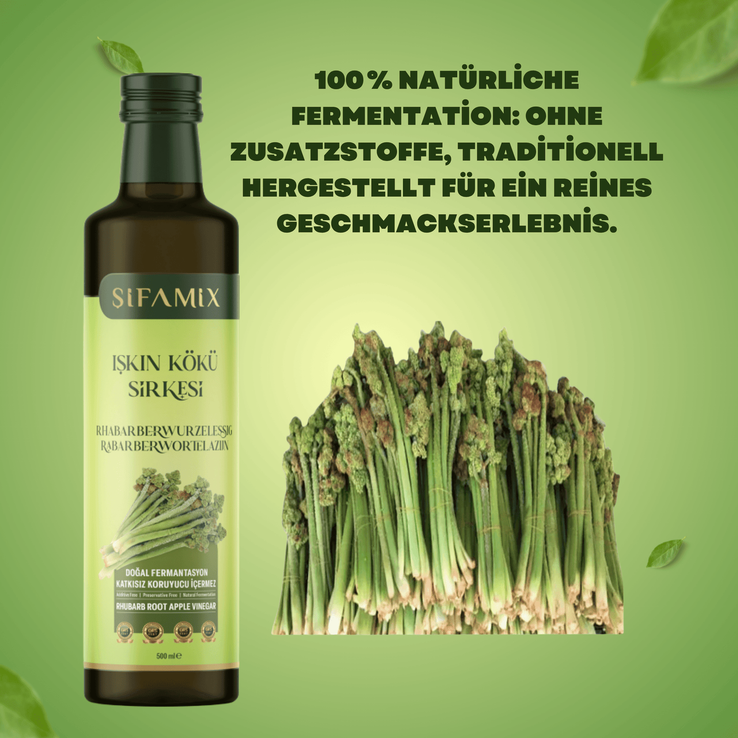 Premium Qualität Rhabarberwurzelessig 500ml – 100% echter Essig – Rheum Ribes - Işgın Kökü Sirke, ohne jegliche Zusätze – natürliche Fermentation (500 Ml, Rhabarberwurzelessig)