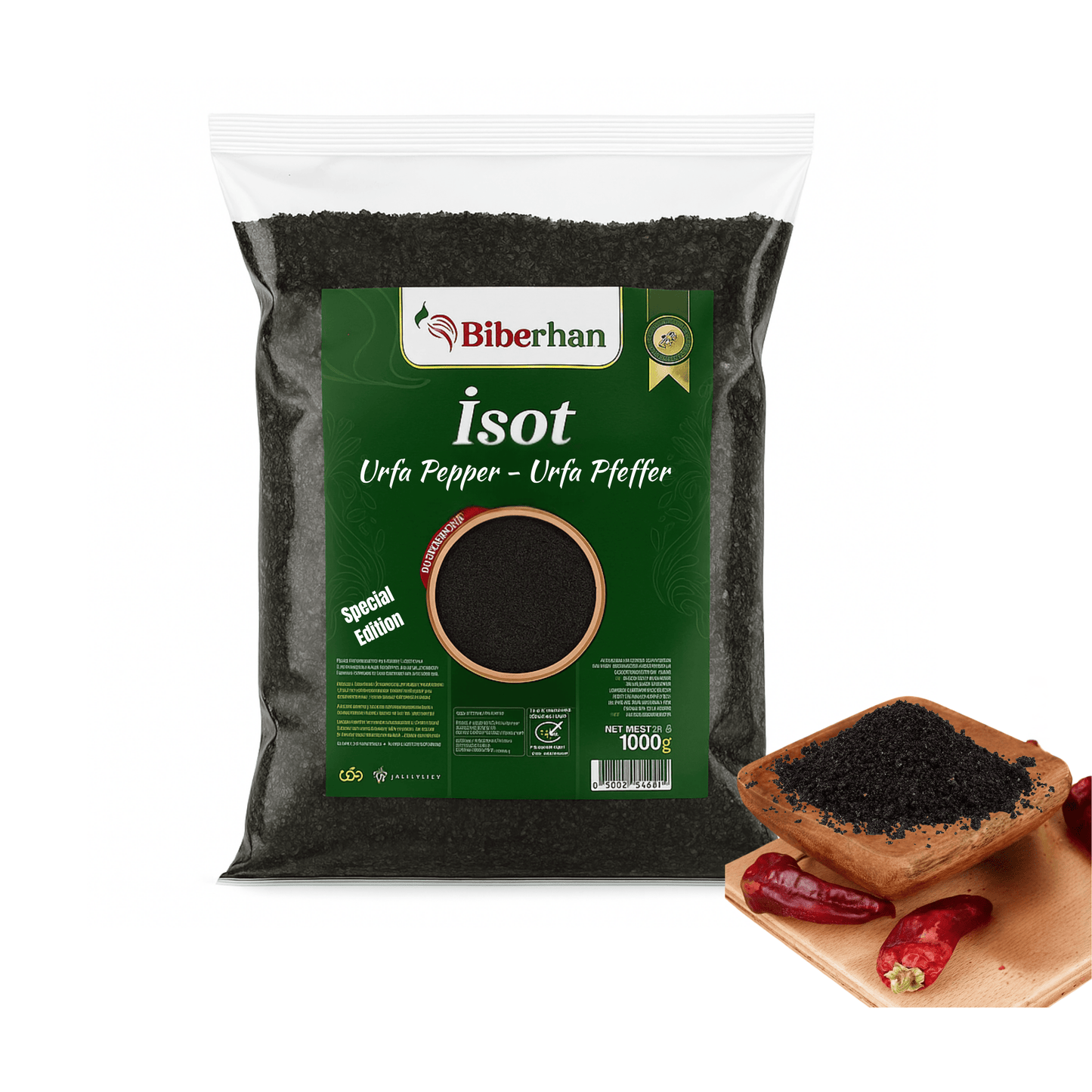 1000g Premium Hot Urfa Pepper - Isot/Turkish Black Chili - Urfa Pepper, specially produced in the UNESCO culinary city of Gaziantep, 100% Natural, No Additives 