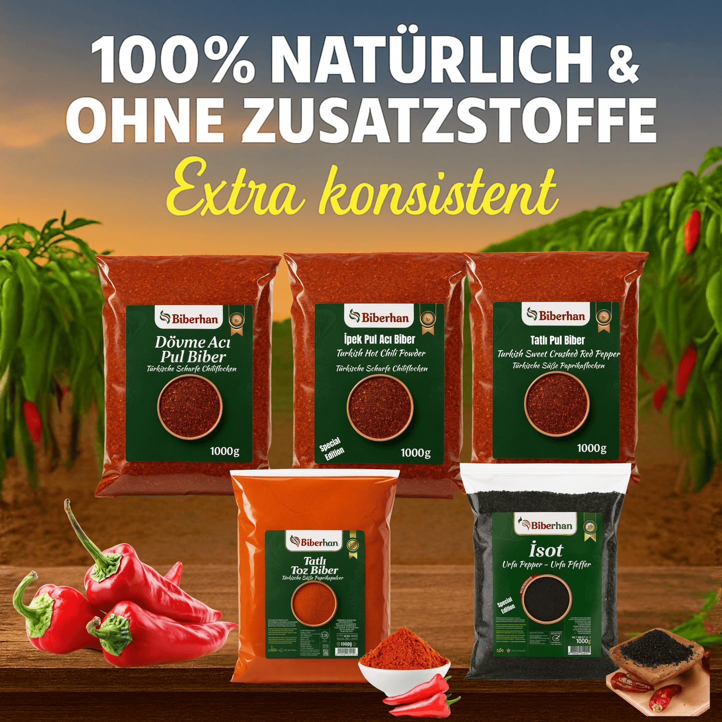 1000g Premium Sweet Red Paprika Powder/Turkish Kırmızı Tatlı Toz Biber – Specially produced in the UNESCO culinary city of Gaziantep – 100% Natural, No Additives &amp; Intense Aroma 