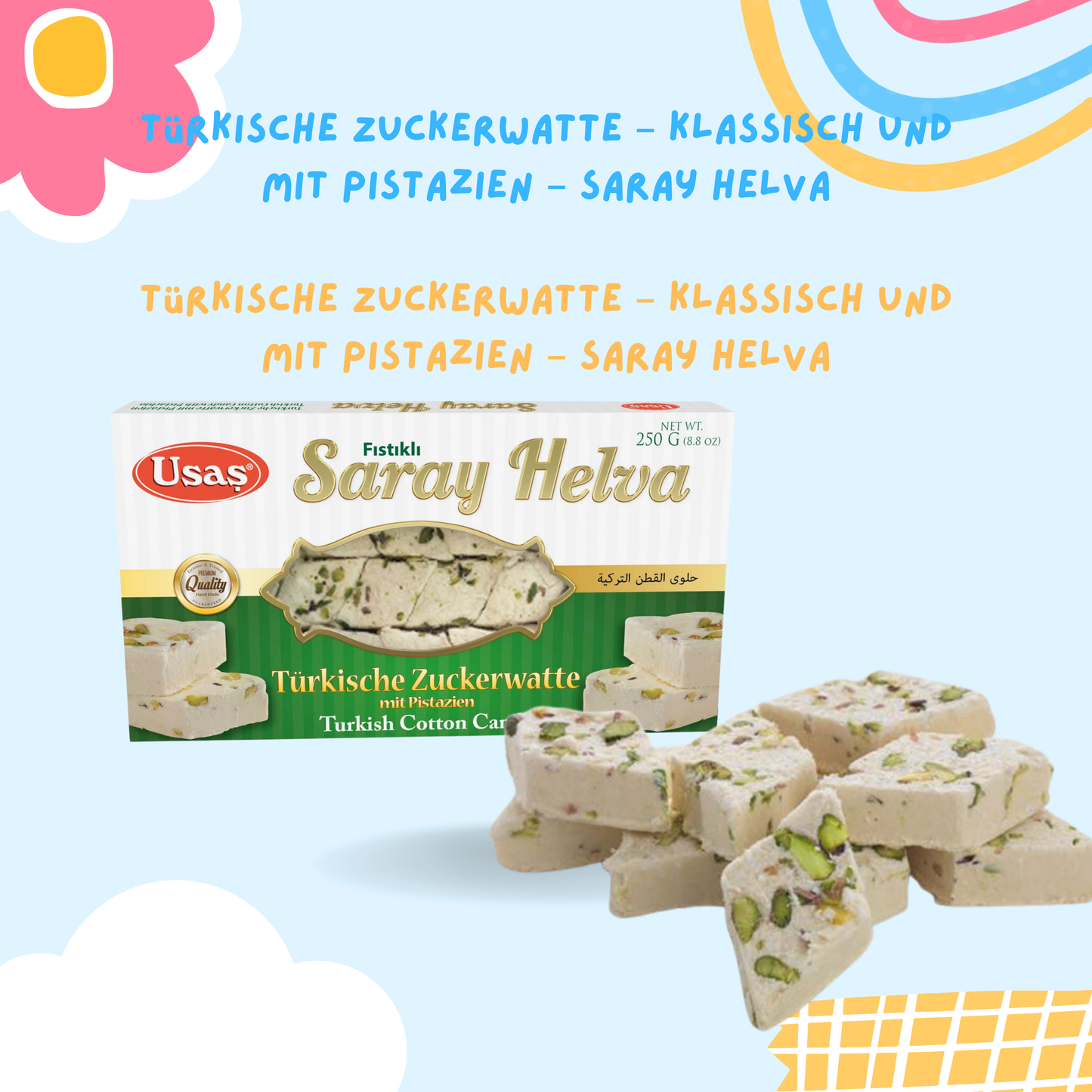 Premium 250g Saray Helvası - Antep Fıstıklı, Türk Tatlıları – | Saray Helvası, Helal Tatlılar ve Hediye Fikri | Pamuk Şeker, Türk Pamuk Şekeri (Saray Helvası - Antep Fıstıklı 250g) 