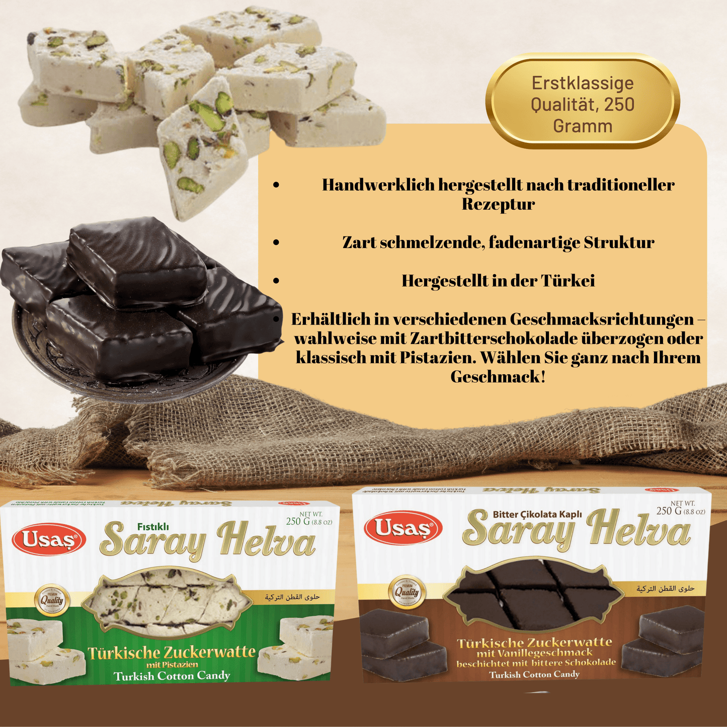 Premium 250g Saray Helvası - Antep Fıstıklı, Türk Tatlıları – | Saray Helvası, Helal Tatlılar ve Hediye Fikri | Pamuk Şeker, Türk Pamuk Şekeri (Saray Helvası - Antep Fıstıklı 250g) 