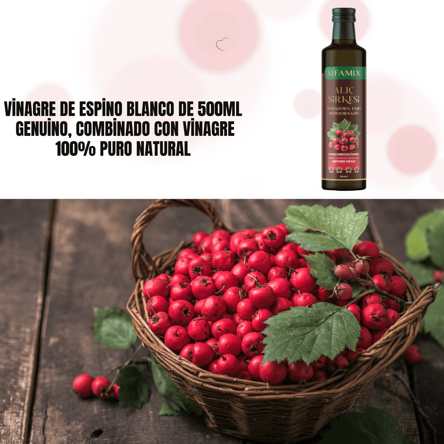 Premium Qualität Weißdornessig 500ml – 100% echter Essig, Mit 20% echten Weißdornfrüchten – kombiniert mit 100% naturreinem Essig – ohne Zusätze – natürliche Fermentation (500 Ml, Weißdornessig)