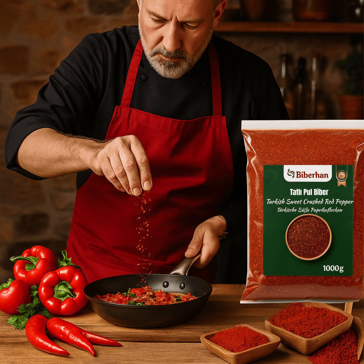 1000g Premium Sweet Red Pepper Flakes/Turkish Tatlı Kırmızı Pul Biber, specially produced in the UNESCO culinary city of Gaziantep – 100% Natural, No Additives &amp; Full of Flavor 