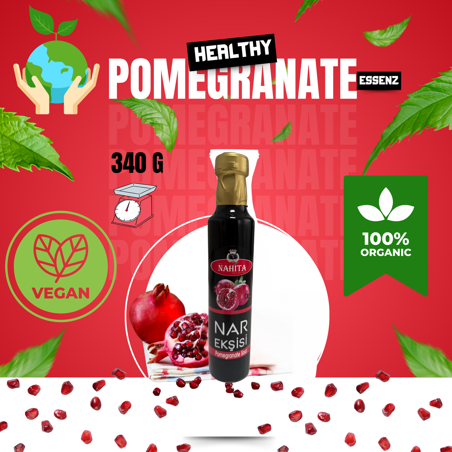 340g Pomegranate Syrup – 100% Pure Pomegranate Essence from Turkish Pomegranates | Natural, Vegan &amp; No Additives | Traditionally Made – Perfect for Salads &amp; Sauces 