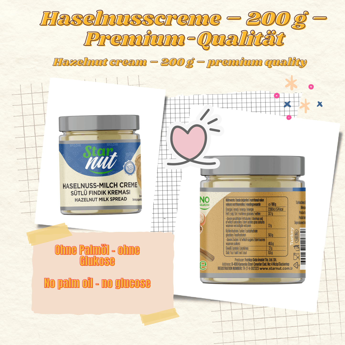Premium Haselnusscreme 2×200g – Ohne Palmöl & Glukose | Natürlich & Cremig | Haselnusscreme enthält 25% reine Giresun-Haselnüsse